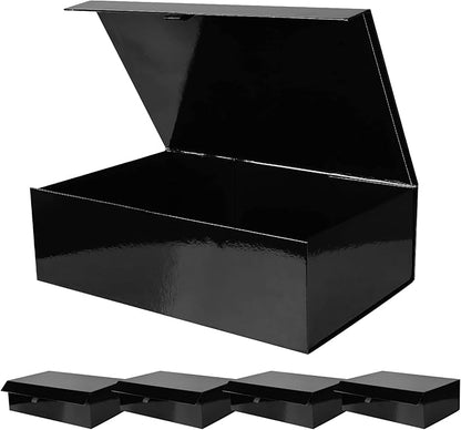 Aimyoo 5 Pack Black Collapsible Gift Box with Magnetic Closure Lids & Rope for Easy Opening 13.8x9x4.3, Bridesmaid Groomsman Proposal Boxes, Rectangle Storage Present Boxes