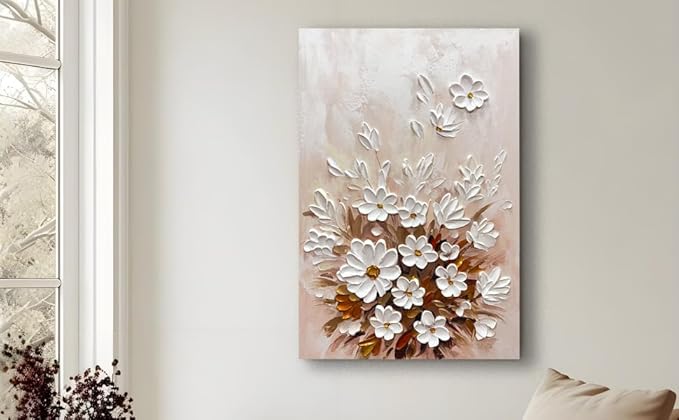 moshinart 24 x 36in Hand-Painted Oil Painting 3D Texture Black White Grey Modern Minimalist Black Abstract Wall Art, Home Office Wall Decoration pink flower