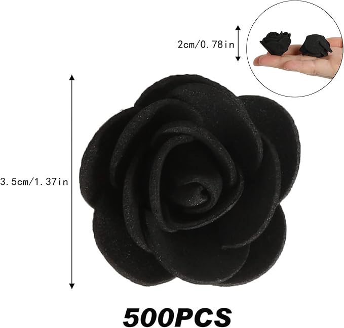 INSUNSIXMini Foam Rose Heads 500PCS Black Artificial Flower Foam Fake Flower Bulk for DIY Crafts Wedding Bouquets Baby Shower Centerpieces Floral Arrangements Party Tables Home Decorations(Black)