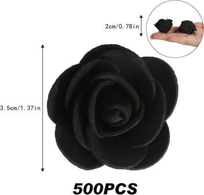 INSUNSIXMini Foam Rose Heads 500PCS Black Artificial Flower Foam Fake Flower Bulk for DIY Crafts Wedding Bouquets Baby Shower Centerpieces Floral Arrangements Party Tables Home Decorations(Black)