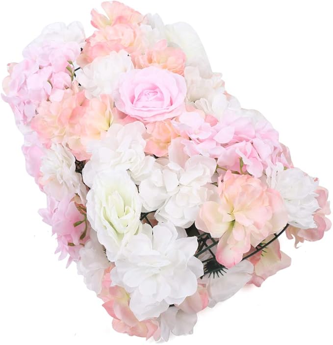 4Pcs 23.62"x 15.74" Artificial Flower Wall Panels,Flower Wall Mat Silk Flower Panels for Outdoor Garden Backyard Fence Fence Privacy Screen and Indoor Wall Decor(Light Pink,4Pcs)