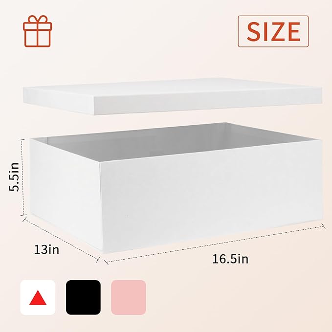 YINUOYOUJIA Large Gift Box with lid 16.5x13x5.5 inches,White Boxes for Presents,Birthday,Valentine's Day,Mother's Day,Christmas,Anniversary.