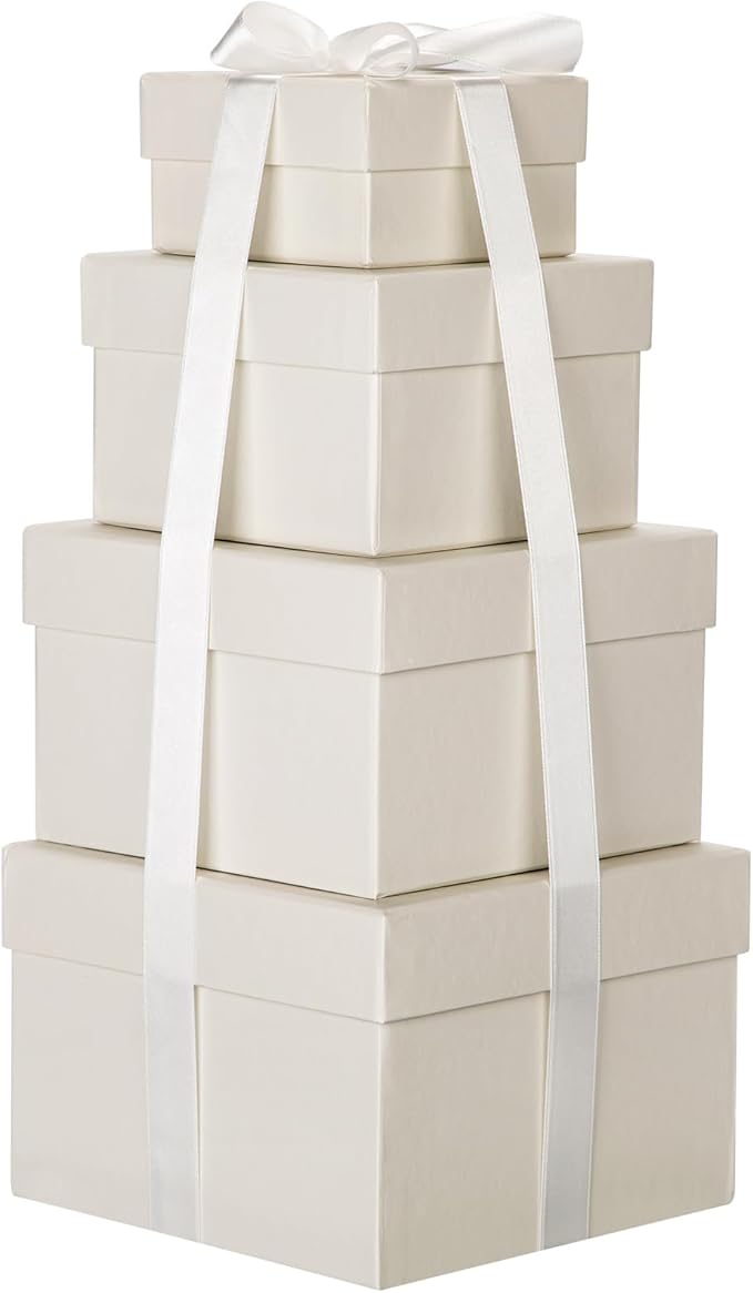 Briful Square Gift Boxes with Lids 4PCS Gift Box for Presents Nesting Assorted Sizes Present Boxes for Christmas Birthday Valentines Party Gift Wrap