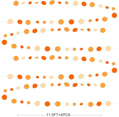46 Ft Thanksgiving Fall Autumn Circle Dots Garland Gradient Orange Polka Dot Hanging Paper Streamer for Orange Wedding Bridal Shower Birthday Baby Shower Engagement Harvest Party Decorations Supplies