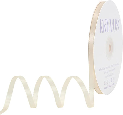 Cream Satin Ribbon, Double Faced 1/4 Inch X 50 Yards Cream Ribbon, Premium Satin Ribbon for Gift Wrapping, Crafts, Hair Bow Making, Sewing, Flower Bouquet, Wedding Party Decor