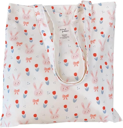 Cotton Canvas Tote Bag Reusable Soft Grocery Cloth Bag Floral Shoulder Bag for Beach Travel Shopping