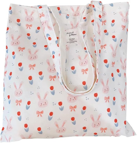 Cotton Canvas Tote Bag Reusable Soft Grocery Cloth Bag Floral Shoulder Bag for Beach Travel Shopping