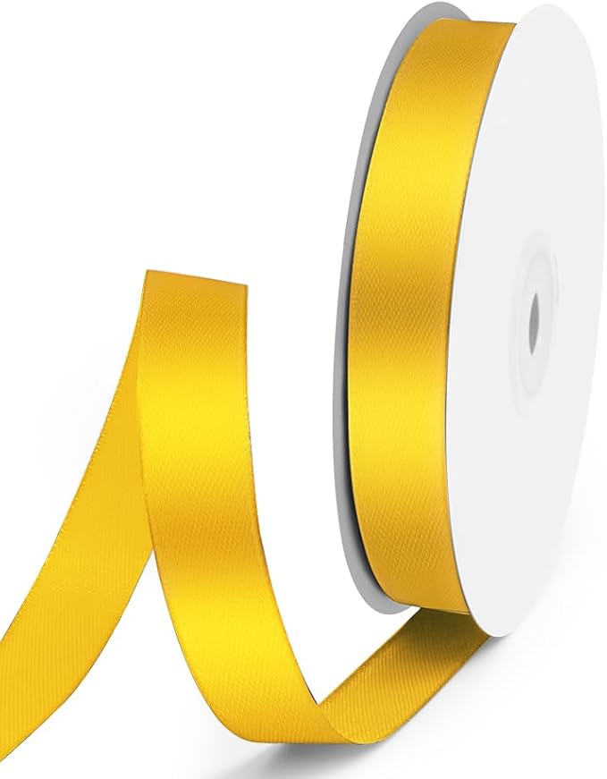 5/8" x 50 Yards Satin Ribbon - Yellow Silk Ribbon with Spool - Ideal for Gift Wrapping, Floral Bouquets, Crafts, Wedding Party Decorations, Christmas and Sewing Projects