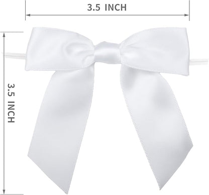 7Rainbows 30pcs Boutique 3.5" White Satin Ribbon Twist Tie Bows for Tying Up Packages Gift Wrapping