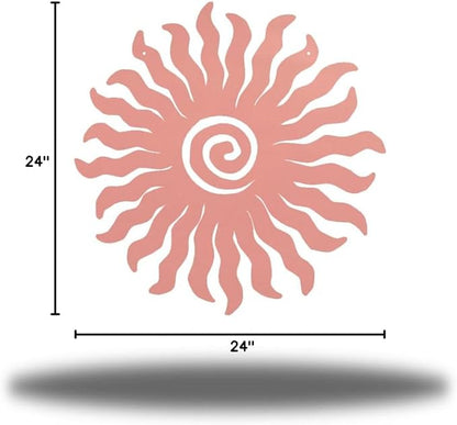Riverside Designs Sunburst Metal Wall Art Steel Outdoor Decor - Heavy-Duty and Waterproof - Made in USA (24", Pink)