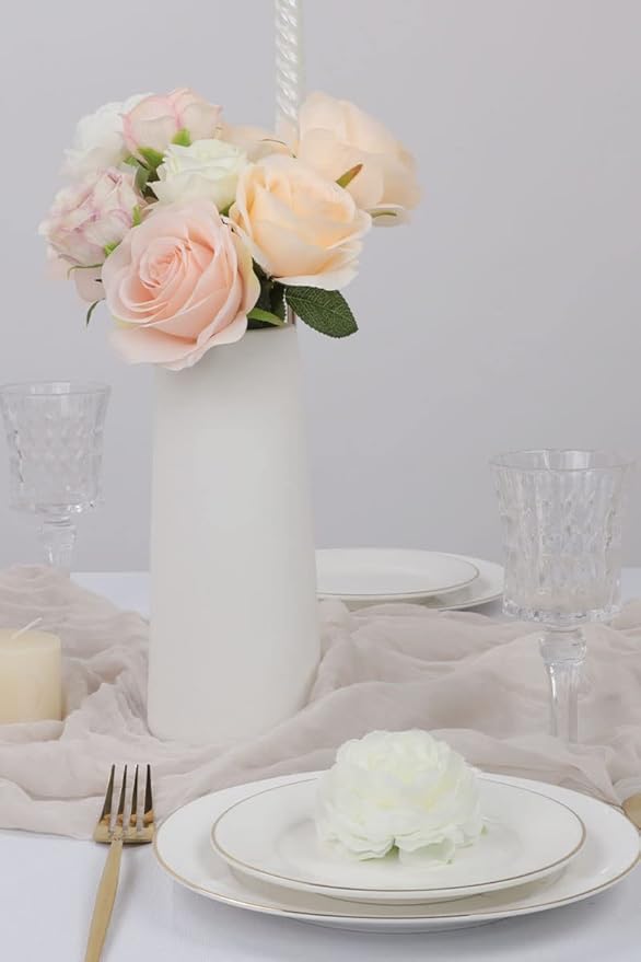 12pcs Roses Artificial Flowers Champagne Silk Roses with Long Stems Fake Flowers for Wedding Bouquet Centerpices Decorations Party Bridal Baby Shower Home Decor