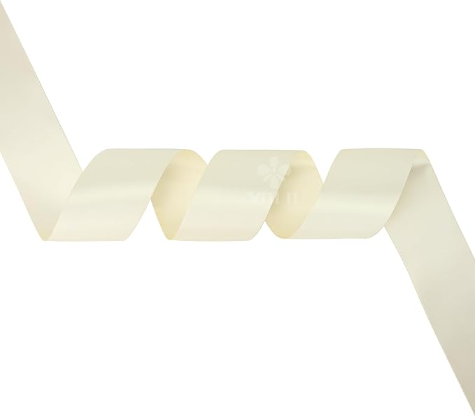 MEEDEE 2 Inch Ivory Satin Ribbon Lux Double Faced Ribbon by 25 Yards Ivory Silk Ribbons Beige Satin Ribbons for Gift Wrapping, Weddings, Flower Bouquet, Holiday Decorating