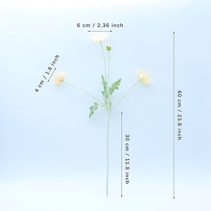 2 Pcs Artificial Fake Flowers Poppies Silk Flower Arrangements Wedding Bouquets Decorations Plastic Floral Table Centerpieces for Home Kitchen Garden Party Decor Approx 23.6" High - Light Champagne