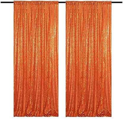 Orange Sequin Curtains 4FTx8FT 2 Panels Sparkle Backdrop Curtain Glitter Background Drape for Weddings Showers Parties Birthday Thanksgiving Fall Photography