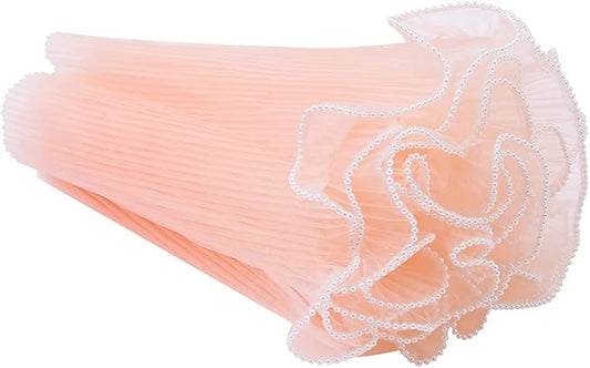 Korean Fresh Flower Wrapping Mesh Paper Bouquet Floral Packaging Paper Wrinkled Wavy Net Yarn Valentine's Day Flower Shop Supplies Wedding Birthday Decoration 11 X 162 inches/bag (Pearl Pink)