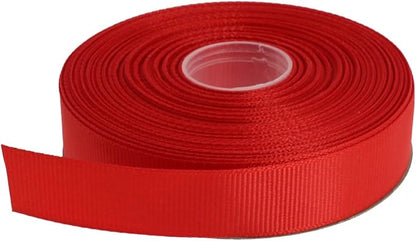 Solid Grosgrain Ribbon 25 Yard Each Roll 100% Polyester Woven Edge (1", Red)