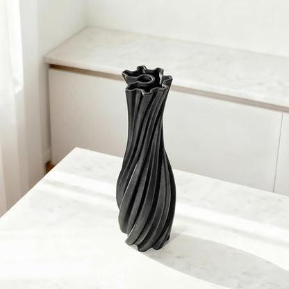 Black Ceramic Decorative Vase, Nordic Modern Irregular Shape Flower Vase for Home Decor, Simple Artistic Centerpiece for Dining Table or Coffee Table