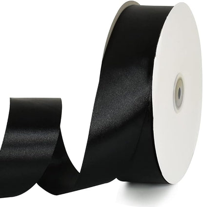 TONIFUL 1-1/2 Inch (40mm) x 100 Yards Black Wide Satin Ribbon Solid Fabric Ribbon for Gift Wrapping Chair Sash Valentine's Day Wedding Birthday Party Decoration Halloween Craft Sewing