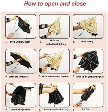 LCY Embroidered Lace Double-deck Anti-UV Parasol Sun/Rain/Snow Folding Umbrella
