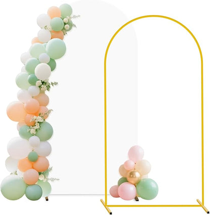 FUHSY 7.2FT Arch Backdrop Stand and Cover Set Balloon Metal Arch Stand with White Arched Backdrop Cover Wedding Arches Backdrops Stand Cover for Birthday Party Baby Shower Decor Indoor Outdoor
