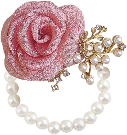 1PCS Wedding Wrist Flower,Bridesmaid Bride Wrist Flower Corsage Decoration Hand Flowers,Peach Powder