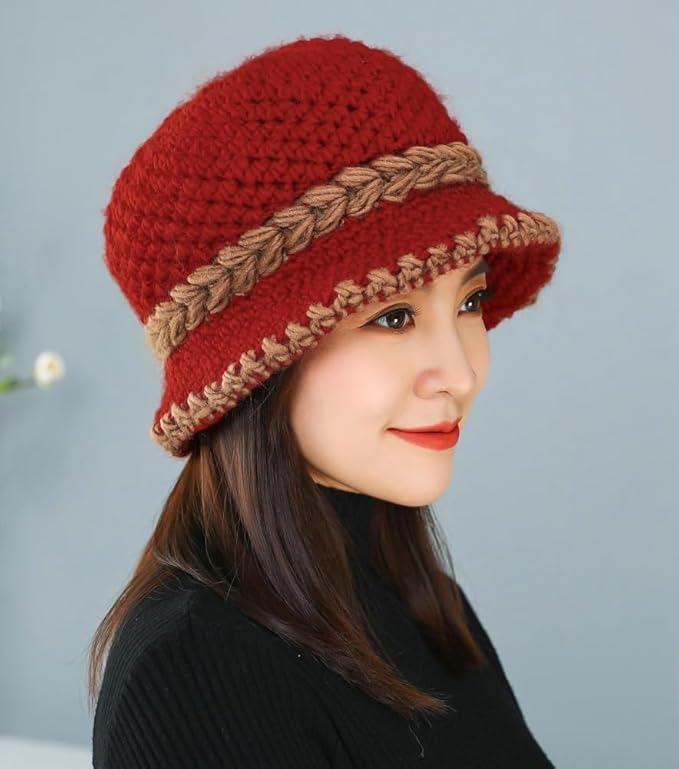 Flower Knit Crochet Fuzzy Bucket Hat Women Winter Warm Beanies Hat Furry Plush Faux Fur Fishing Skull Cap Fishman Hats