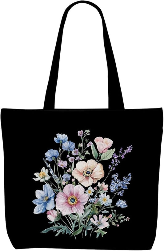 Decohim Floral Butterfly Canvas Tote Bag Boho Canvas Bag with Pocket for Work Office Women Girl Christmas Birthday Gifts