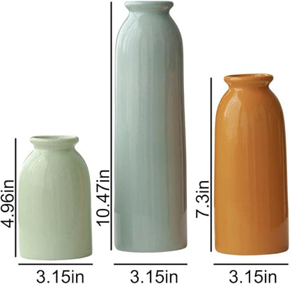 10.4 inches Tall Decorative Ceramic Vase Set, 3 Pieces, Nordic Modern Boho Style, White, for Home Decor (Colorful)