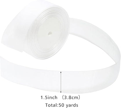 White Ribbon for Gift Wrapping 1-1/2 inch Sheer Organza Ribbon for Flower Bouquet Tulle Chiffon Ribbons for Wedding Invitations Christmas Decorations Crafts 50 Yards