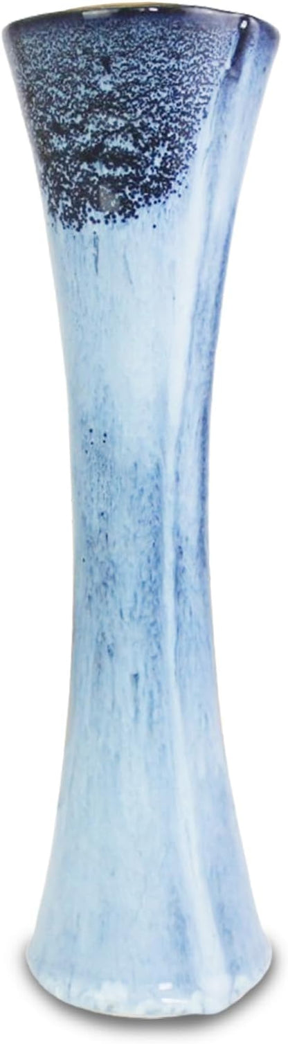 RoRo Handmade 10-Inch Reactive Blue Hourglass Ceramic Vase