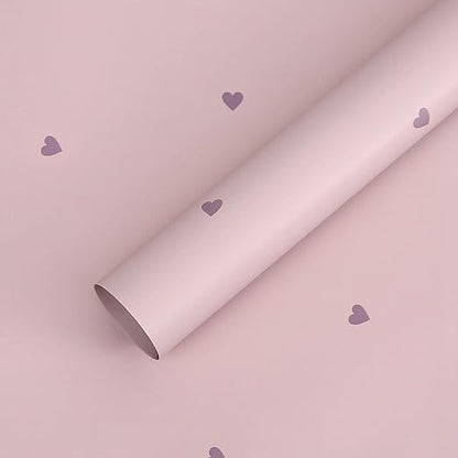 20 Sheets Solid Color Love Heart Flower Wrapping Paper,Waterproof Florist Bouquet Paper,DIY Crafts,22.8x22.8 inch (Pink Purple)