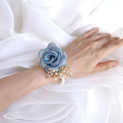 1PCS Wedding Wrist Flower,Bridesmaid Bride Wrist Flower Corsage Decoration Hand Flowers,Lake Blue