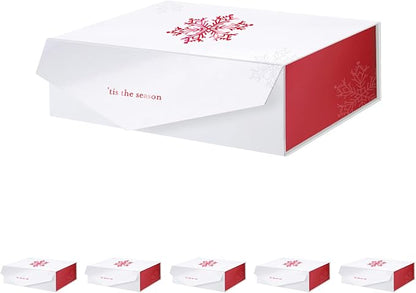 PACKHOME 6 Large Christmas Gift Boxes with Lids 13.5x9x4.1 Inches, Sturdy Collapsible Gift Boxes with Magnetic Closure (Red Snowflake Pattern)