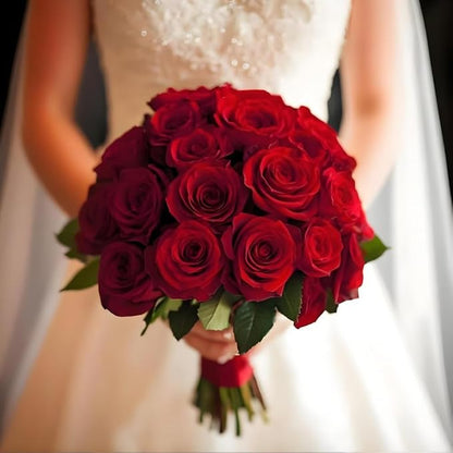 Artificial Roses 50 Pcs Velvet Silk Rose Real Touch Long Stem Fake Flowers in Bulk for Flower Arrangement Wedding Centerpieces Home Party Decor (Red)