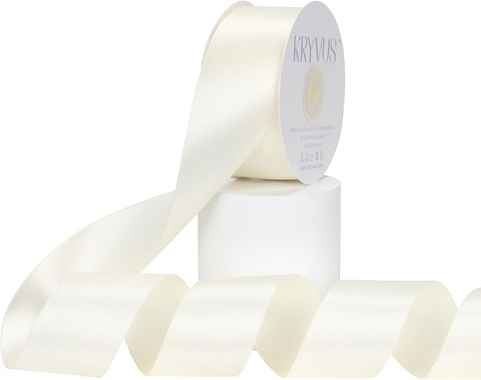 Ivory Satin Ribbon, Double Faced 1-1/2 Inch X 25 Yards Ivory Ribbon, Premium Satin Ribbon for Gift Wrapping, Crafts, Hair Bow Making, Sewing, Flower Bouquet, Wedding Party Decor