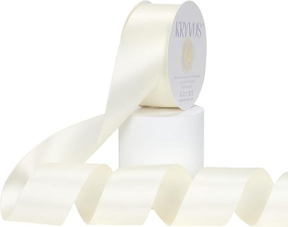 Ivory Satin Ribbon, Double Faced 1-1/2 Inch X 25 Yards Ivory Ribbon, Premium Satin Ribbon for Gift Wrapping, Crafts, Hair Bow Making, Sewing, Flower Bouquet, Wedding Party Decor