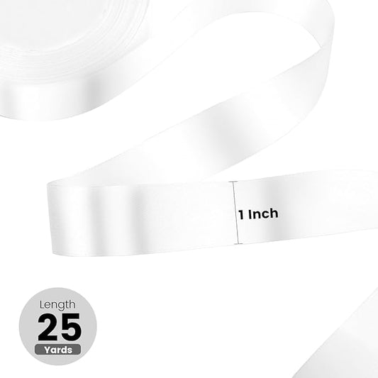 1" x 25 Yards Satin Ribbon, White Silk Ribbon Ideal for Gift Wrapping, Floral Bouquets, Crafts, Wedding Party Decorations, Christmas and Sewing Projects