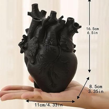 Heart Vase, Gothic Anatomical Resin Flower Pot Desktop, Human Heart Organ Shape for Dried Flower Arrangement on The Dining Table、Desktop Living Room Decoration (Black)