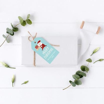 Andaz Press Personalized Christmas Holiday Season Classic Gift Tags, Merry Christmas Custom Family Name and Year, Santa Claus Carrying Presents Design, For Holiday Events, Parties, and Favors, 60-Pack