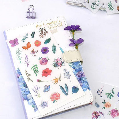 12sheets Watercolor Flower Stickers for Scrapbooking, Fresh Floral Summer Sticker Scrapbooking White Floral Plant Design, Small Decorative Stickers for DIY,Diary Decoration,Books Summer's GIF