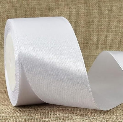 TONIFUL 2 Inch x 25 Yards Wide White Satin Ribbon Solid Fabric Ribbon for Gift Wrapping Crafts Chair Sash Eternal Flower Invitation Cards Hair Bows Sewing Party Wedding Decoration Halloween Christmas