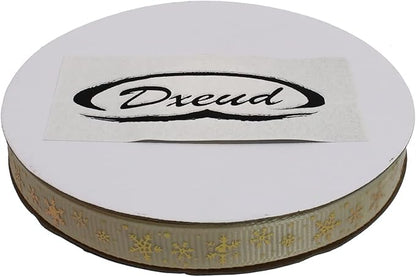 Gold Printing Snowflake Grosgrain Ribbon 25 Yard Each Roll 100% Polyester Woven Edge (3/8", Beige)