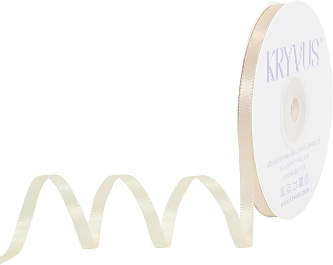 Cream Satin Ribbon, Double Faced 1/4 Inch X 25 Yards Cream Ribbon, Premium Satin Ribbon for Gift Wrapping, Crafts, Hair Bow Making, Sewing, Flower Bouquet, Wedding Party Decor