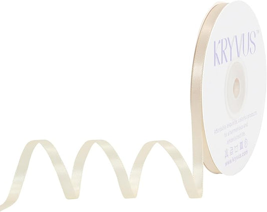 Cream Satin Ribbon, Double Faced 1/4 Inch X 25 Yards Cream Ribbon, Premium Satin Ribbon for Gift Wrapping, Crafts, Hair Bow Making, Sewing, Flower Bouquet, Wedding Party Decor