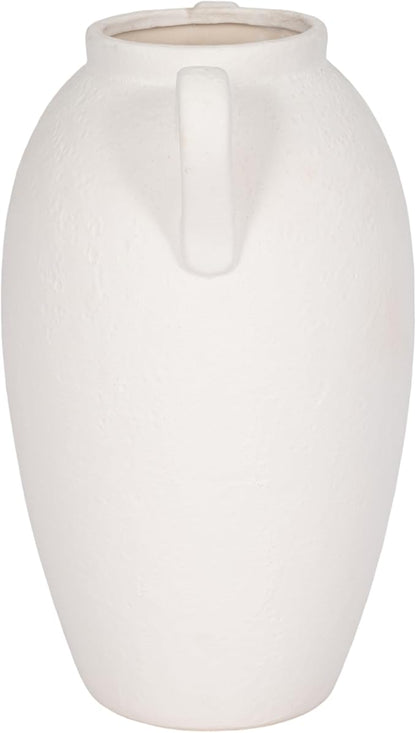 Decorative Vase for Home Decor – Textured Ceramic Jug with Handles, White Table Vase for Flowers, Modern Centerpiece for Living Room Styling or Shelf Displays, Casual Home Accent – 13", White
