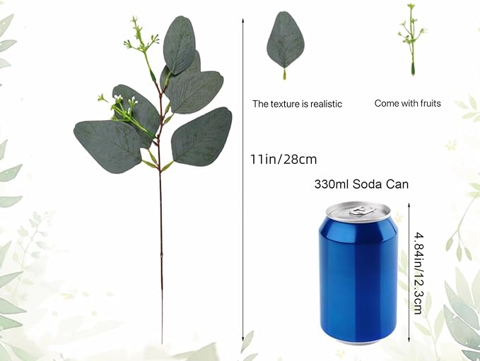 50pcs Eucalyptus Leaves Simulate Green Plants, Wedding Home Office Center Flower Decoration, DIY Vase Flower Arrangement, Stems, Leaves, Fruits (Eucalyptus Leaves with Fruits)