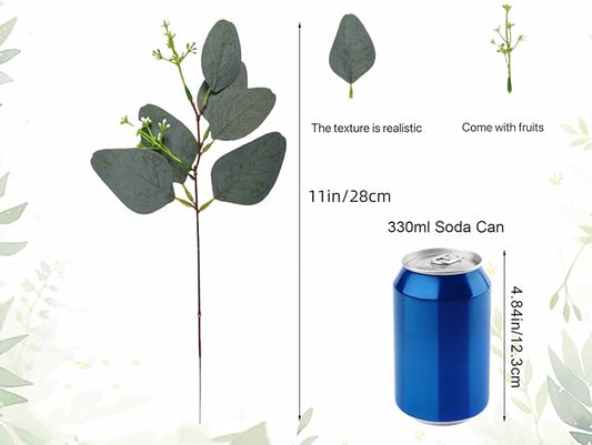 50pcs Eucalyptus Leaves Simulate Green Plants, Wedding Home Office Center Flower Decoration, DIY Vase Flower Arrangement, Stems, Leaves, Fruits (Eucalyptus Leaves with Fruits)
