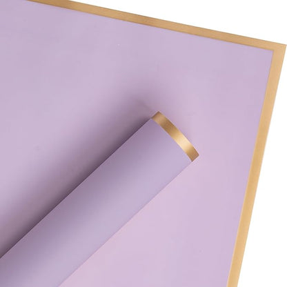 WRAPAHOLIC 20 Sheets Flower Wrapping Paper - 22.4 x 22.4 inch Gold Trim Purple Water-Resistant Floral Bouquet Wrapping Paper, Florist Supplies Packaging Paper for Wedding Birthday Gift DIY