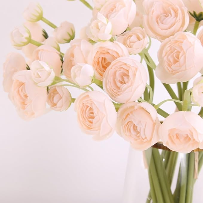 Ranunculus Artificial Flower, 24Pcs Faux Silk Mini Ranunculus Flowers Bulk Fake Wedding Filler Flowers for DIY Bouquet Centerpieces Arrangements Bridal Shower Decorations