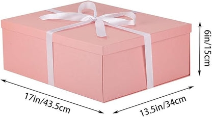Extra Large Gift Box with Lid 17x13x6 Inches, Pink Gift Boxes for presents Packaging for Birthdays, Valentine's Day, Christmas, Anniversaries (Include Shredded Paper Fill, Envelope Card Ribbon)